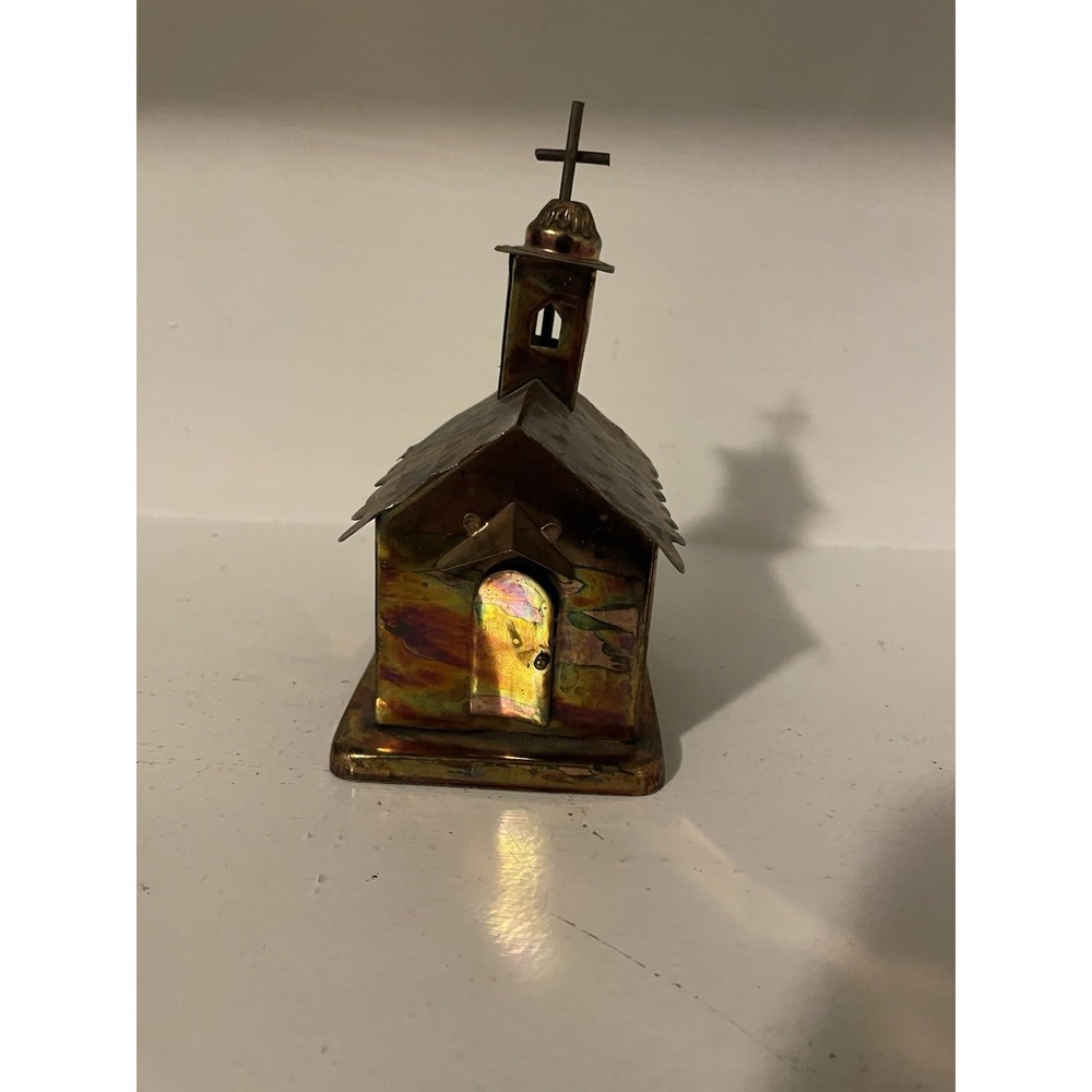 Vtg Berkeley Designs Tin Copper Church Music Box  "Amazing Grace" Tested Works